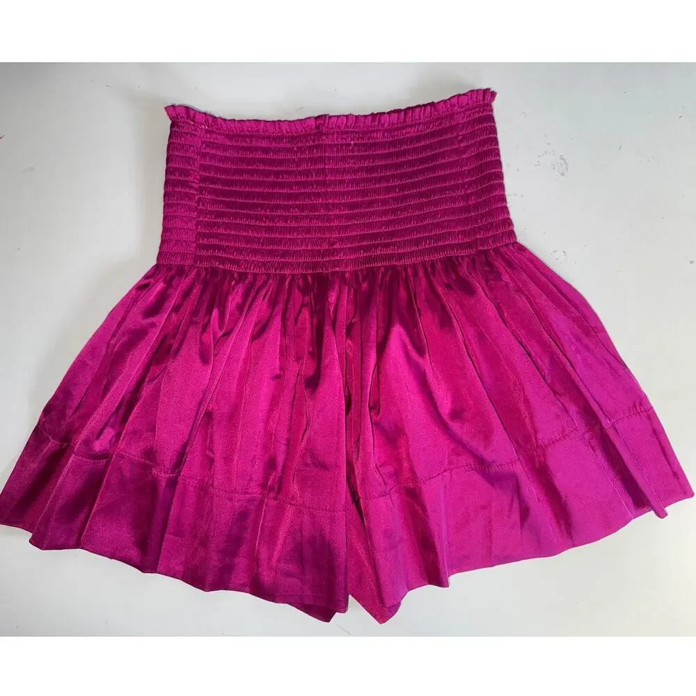 Natural Life Pink Satin Shorts Smocked Elastic Waist Flowy Boho Magenta Skort